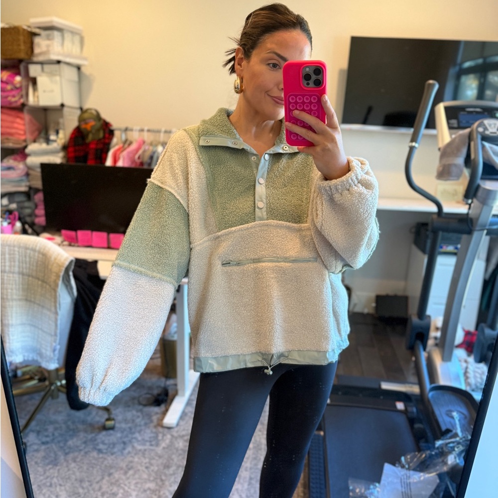 Sage Green and Cream Colorblock Sherpa Pullover / NWT | M, L, XL